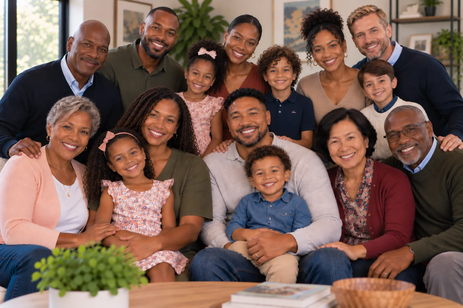 A warm multigenerational family gathered together at home